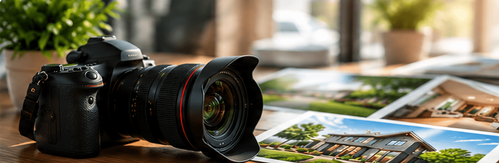 Professional camera beside a laptop displaying business photography