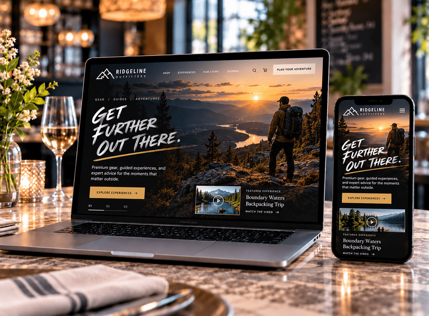 Responsive small-business website shown on laptop and phone